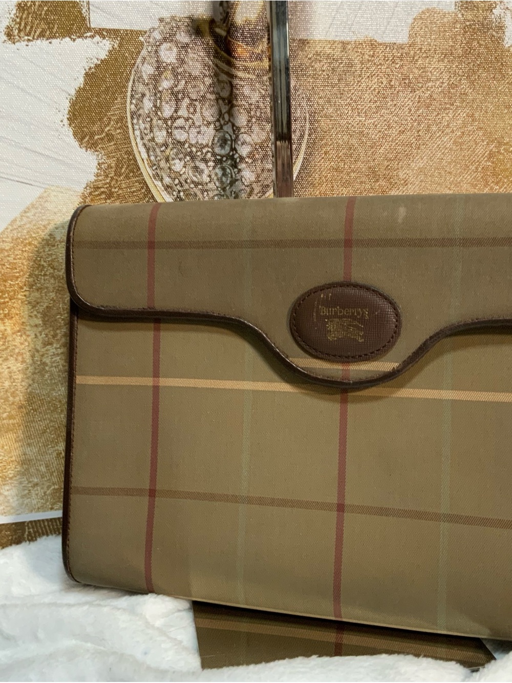 Vintage Burberry’s Olive Plaid Canvas with Brown Trim